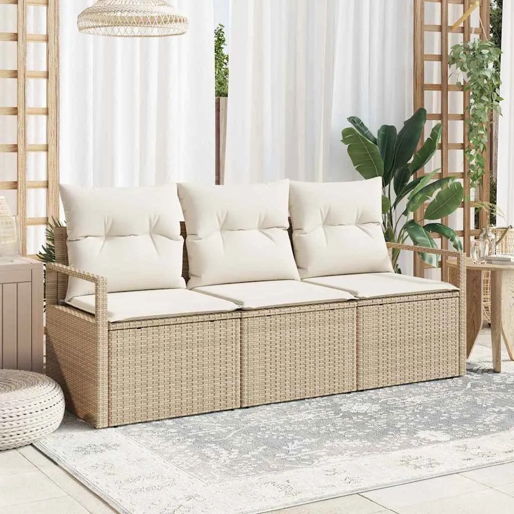 vidaXL Σετ Καναπέ Κήπου 3 pcs Μπεζ Πολυ ράταν