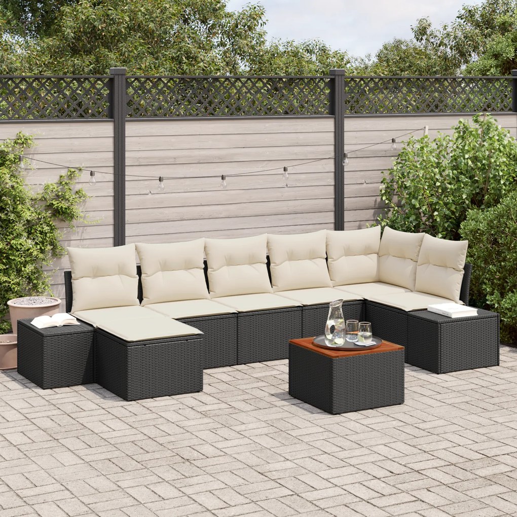 vidaXL Σετ Καναπέδων Κήπου 8 pcs Μαύρος, λευκός Ρατάν, Πολυεστέρας