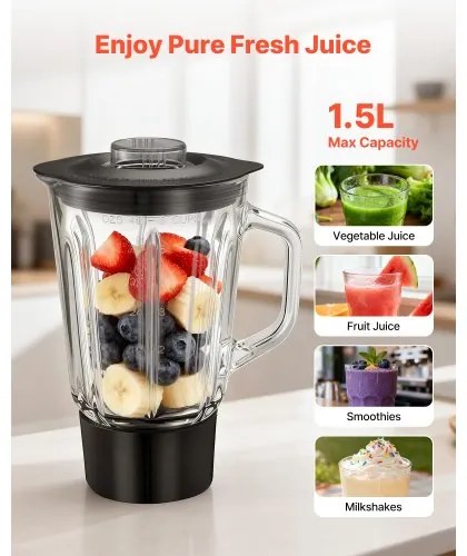 VEVOR Stand Mixer, 4.3 L Electric Kitchen Mixer, 1300W Dough-Mixer, 6+P Speeds Tilt-head Food-Mixer with 1.5 L Blender Cup, Stainless Steel Bowl, Dough Hook, Whisk, Beater, for Baking, Mixing, Silver