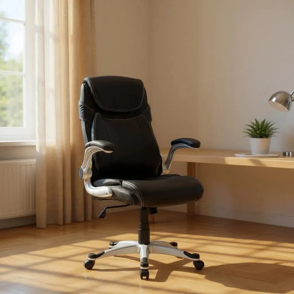 Καρέκλα γραφείου διευθυντική Gustavo Megapap από τεχνόδερμα χρώμα μαύρο 69x65x116/126εκ.