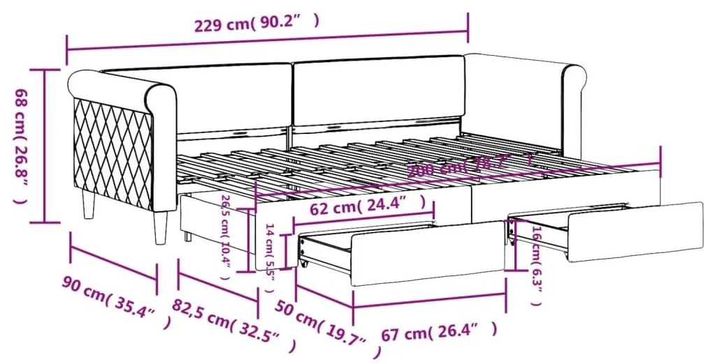 Καναπές Κρεβάτι Συρόμενος Ροζ 80x200 εκ. Βελούδινος Συρτάρια - Ροζ