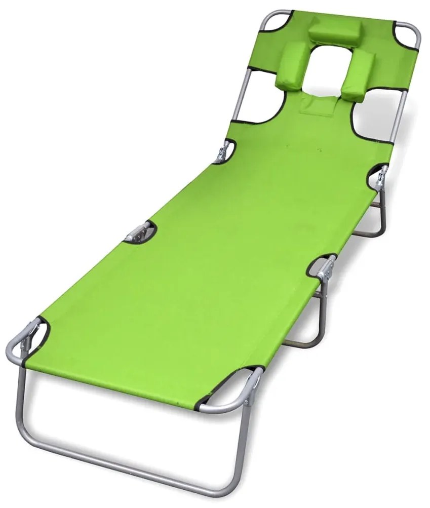 vidaXL Ξαπλώστρα Πτυσσόμενη Λαχανί Ατσάλινη με Ηλεκτρ. Βαφή &amp; Μαξιλάρι