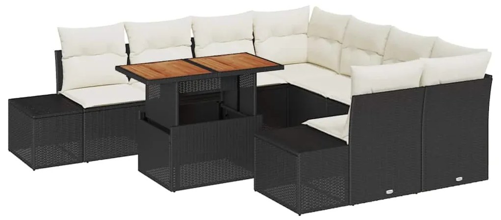 vidaXL Σέτ φαγητού για κήπο 9 pcs Μαύρο, Κρέμα 100 x 55 x 73 εκ