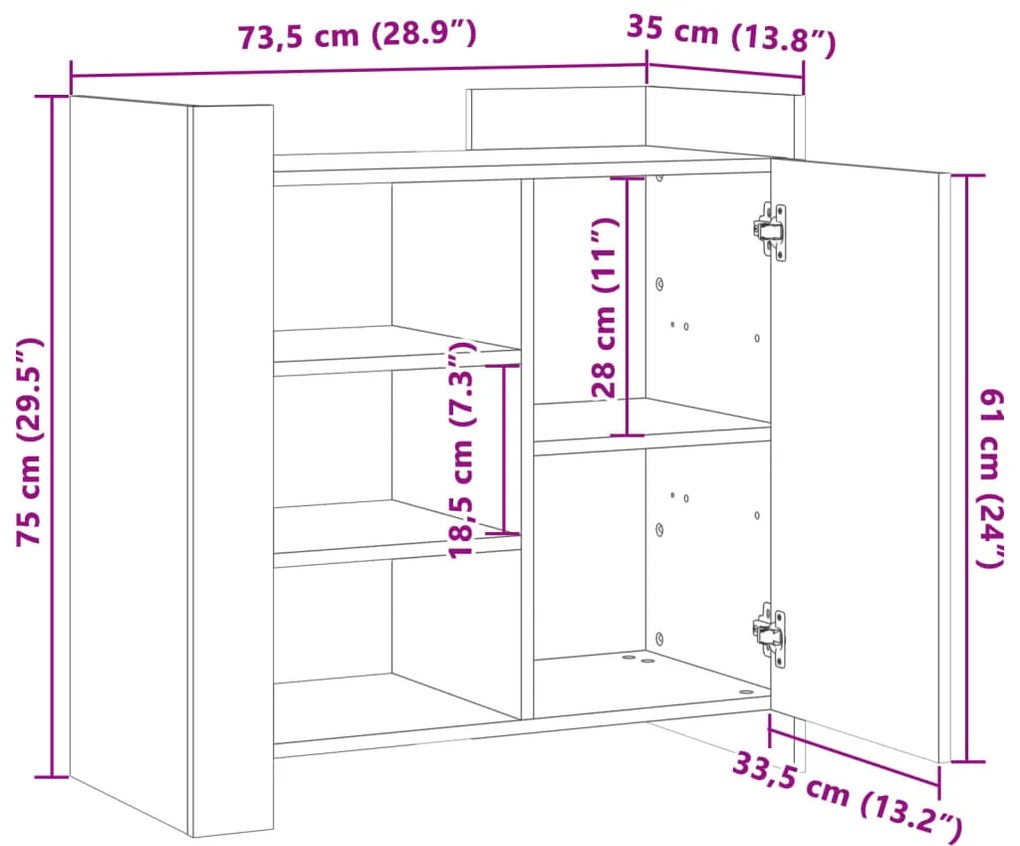 Ραφιέρα Λευκή 73,5x35x75 εκ. από Επεξεργασμένο Ξύλο - Λευκό