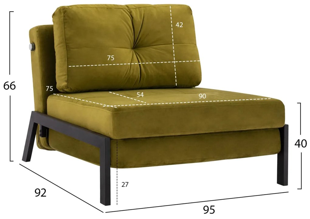 Πολυθρόνα κρεβάτι Constance βελούδο λαδί 95x92x66Υ εκ. 95x92x66 εκ.