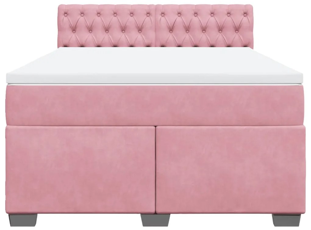 Κρεβάτι Boxspring με Στρώμα Ροζ 140x200 εκ. Βελούδινο - Ροζ