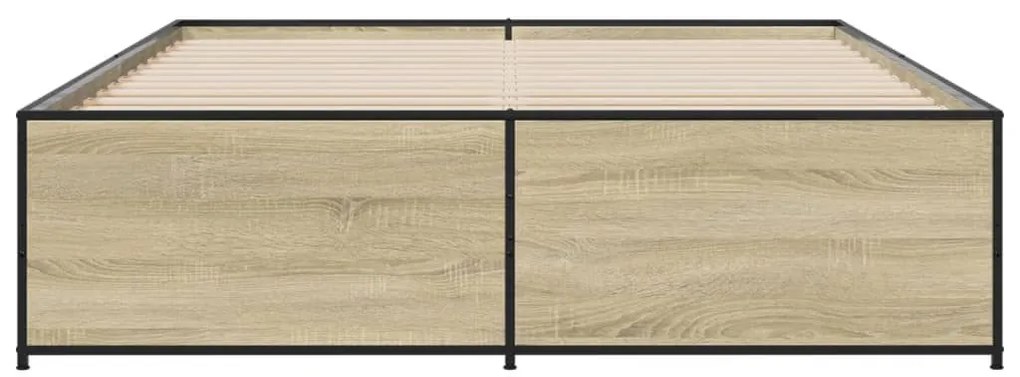 Πλαίσιο Κρεβατιού Sonoma Δρυς 160x200 εκ. Επεξ. Ξύλο &amp; Μέταλλο - Καφέ