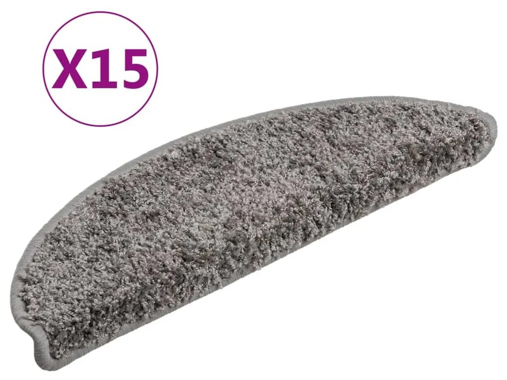 vidaXL Πατάκια Σκαλιών 15 τεμ. Γκρι Ημίστρογγυλά 56x17x3 εκ.