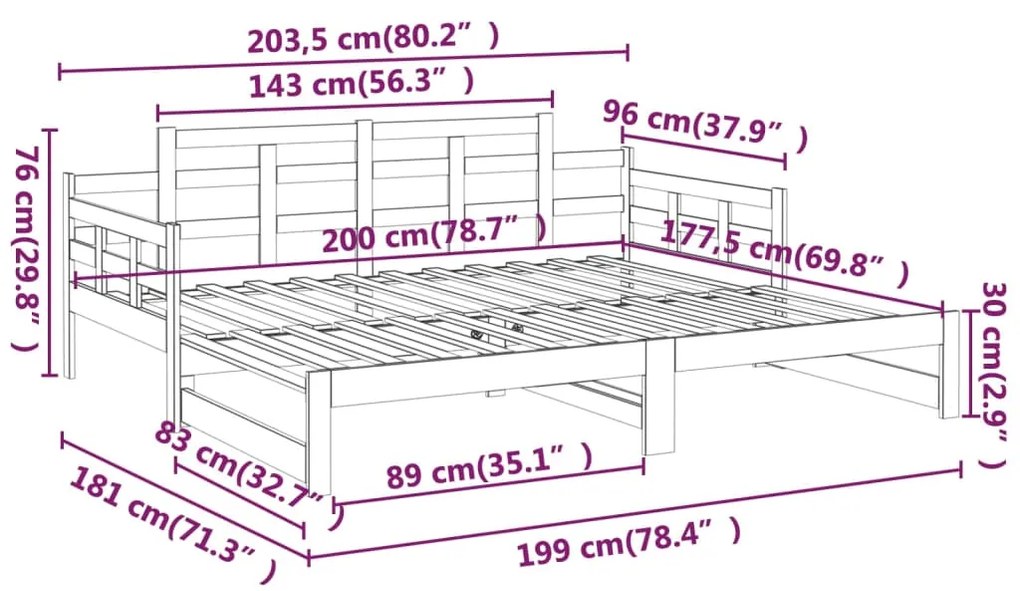 Καναπές Κρεβάτι Συρόμενος Γκρι 2x(90x200) εκ. από Μασίφ Πεύκο - Γκρι