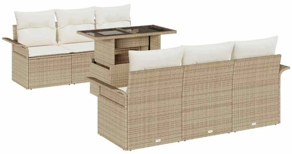 vidaXL Σετ Καναπέ Κήπου με μαξιλάρι 7 pcs Μπεζ Πολυ ράταν