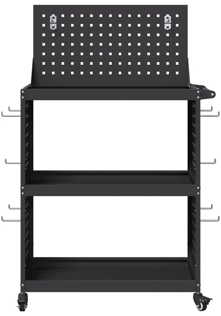 vidaXL Καρότσι εργαλείων με ράφι Μαύρο 65 x 35 x 111 εκ Κρύα χάλυβας