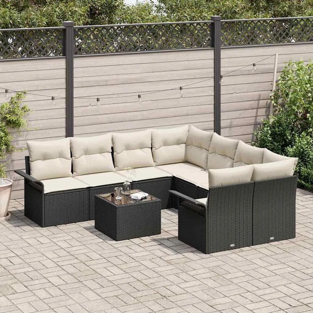 vidaXL Σετ Καναπέ Κήπου με μαξιλάρι 9 pcs Μαύρο, Κρέμα 55 x 55 x 37 εκ