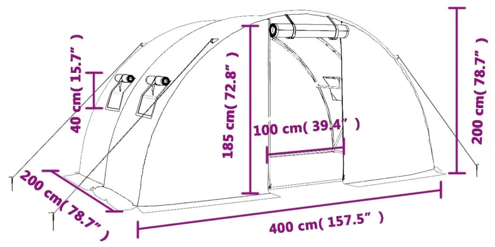 Θερμοκήπιο με Ατσάλινο Πλαίσιο Λευκό 8 μ² 4 x 2 x 2 μ. - Λευκό