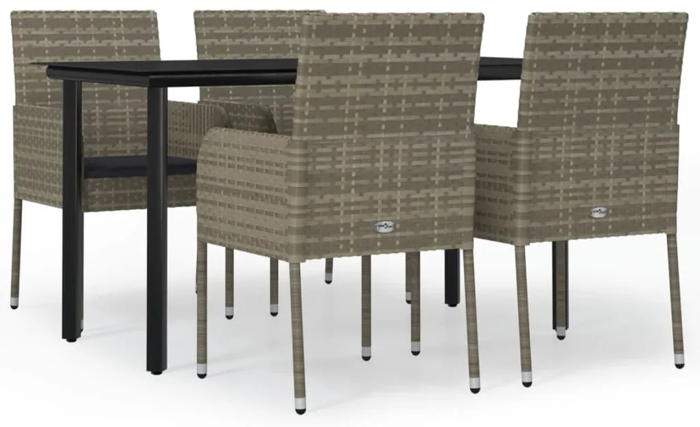 vidaXL Σετ Τραπεζαρίας Κήπου 5 τεμ Μαύρο&amp;Γκρι Συνθ. Ρατάν με Μαξιλάρια