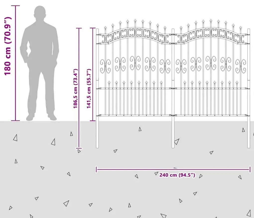 vidaXL Φράχτης Κήπου Γκρι 240 x 190 cm Ατσάλι με Επικάλυψη Πούδρας