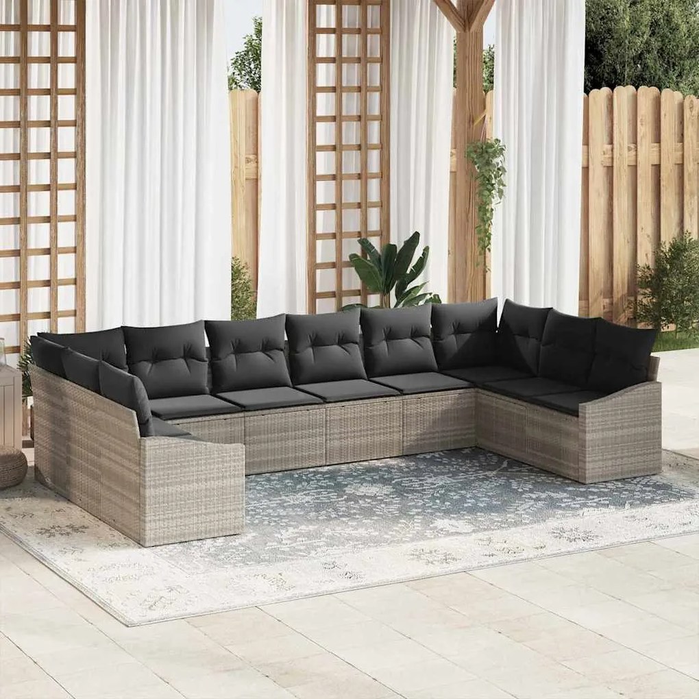 vidaXL Σετ Καναπέ Κήπου 10 pcs Ανοιχτό γκρι Πολυ ράταν