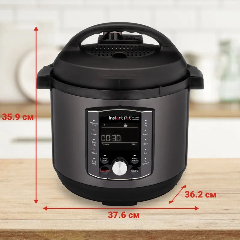 Instant Pot Pro Crisp + Φριτέζα αέρος 140002701, 1500 W, 7,6 L, 11 προγράμματα, καλάθι φριτέζας αέρος, οθόνη LCD, Μαύρο