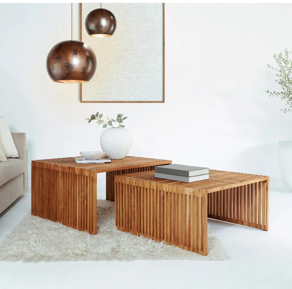 Τραπεζάκι σαλονιού NYA C9546 Σετ 2 τμχ Ξύλο TEAK σε Φυσικό 86x79x46Yεκ. 86x79x46 εκ.