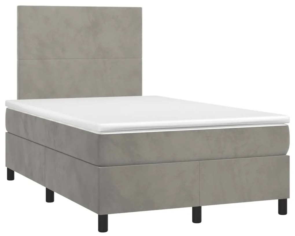 vidaXL Κρεβάτι Boxspring με Στρώμα & LED Αν.Γκρι 120x200 εκ. Βελούδινο