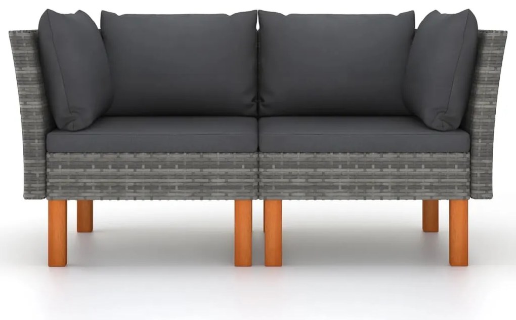 vidaXL Καναπέδες Γωνιακοί 2 τεμ. Συνθετικό Ρατάν/Μασίφ Ξύλο Ευκαλύπτου