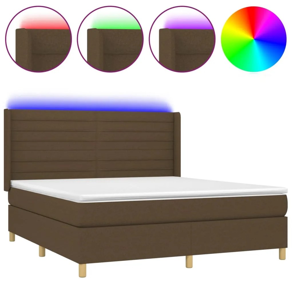 vidaXL Κρεβάτι Boxspring με Στρώμα & LED Σκ.Καφέ 160x200εκ. Υφασμάτινο