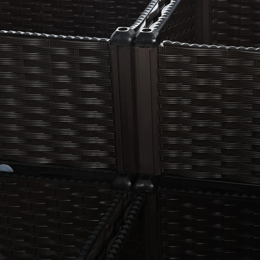 Outsunny Υπερυψωμένο παρτέρι, γλάστρα με τρύπες αποστράγγισης, γλάστρα σε εμφάνιση rattan, πλαστικό, καφέ, 40 x 40 x 44 cm