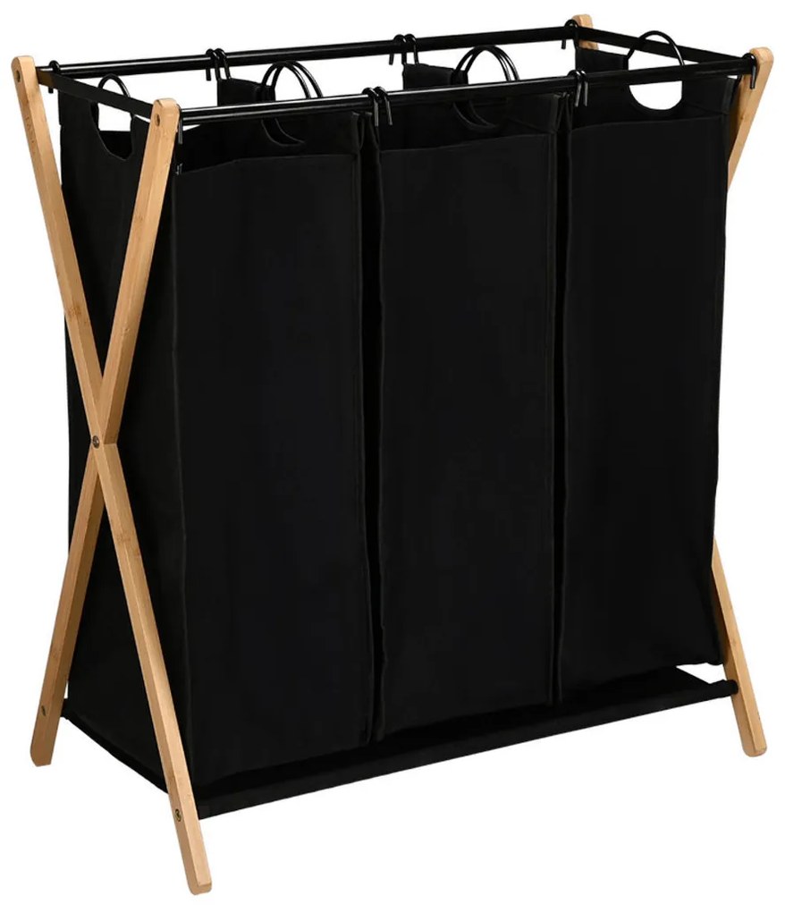 Καλάθι Απλύτων 3 Θέσεων (68x40x76) Estia Bamboo Essentials Μαύρο 02-26967