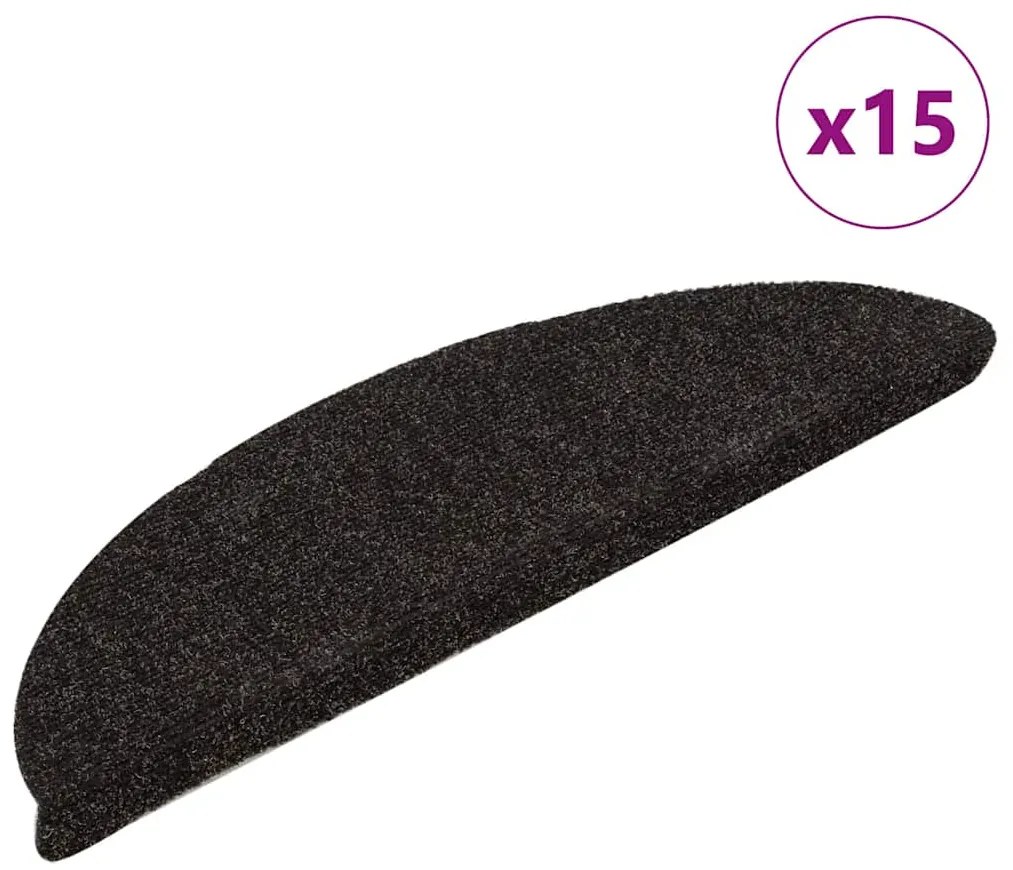 vidaXL Πατάκια Σκάλας Αυτοκόλ. 15 τεμ Σκ. Καφέ 65x21x4 εκ Βελονιασμένο
