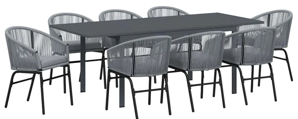 vidaXL Σέτ φαγητού για κήπο 9 pcs Γκρι Πολυ ράταν