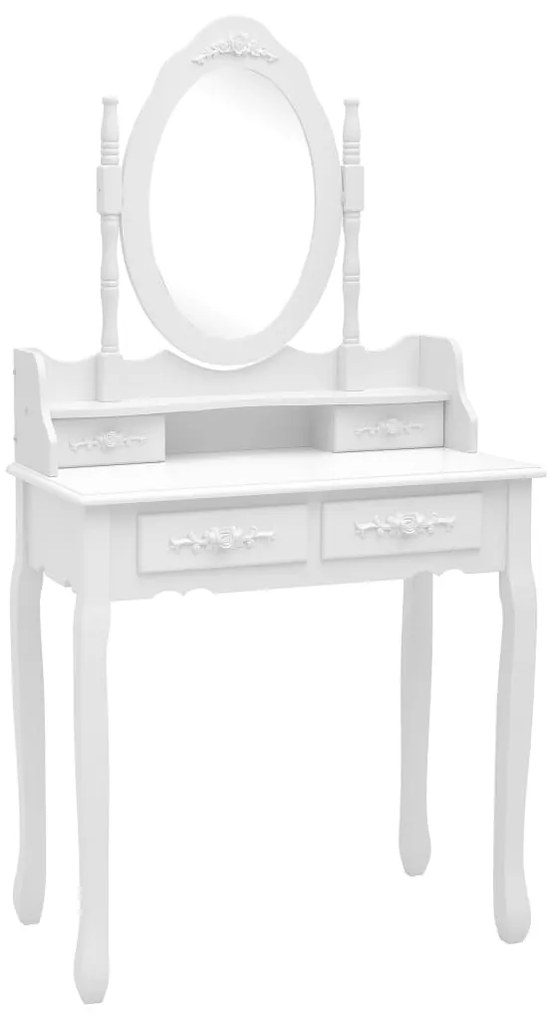 vidaXL Μπουντουάρ με Σκαμπό Λευκό 75 x 69 x 140 εκ. Ξύλο Παυλώνιας