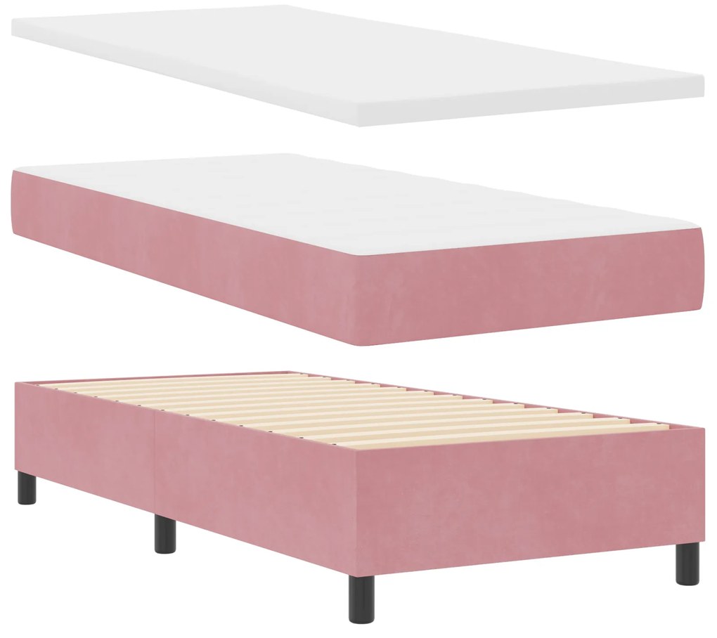 vidaXL Ροζ Κρεβάτι Box Spring με Στρώμα & Πάγκο 90x190 εκ. Βελούδο