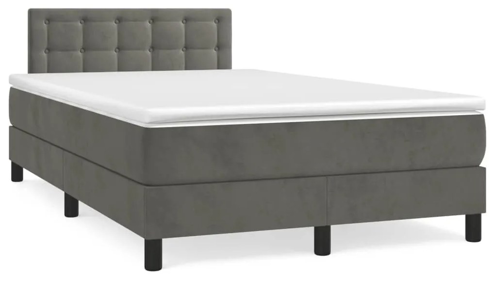 Κρεβάτι Boxspring με Στρώμα Σκούρο Γκρι 120x200 εκ. Βελούδινο - Γκρι