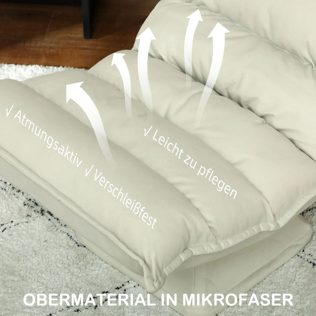 HOMCOM Πολυθρόνα, πουφ, ρυθμιζόμενη πλάτη, όψη δέρματος, 62x70x95cm, Μπεζ