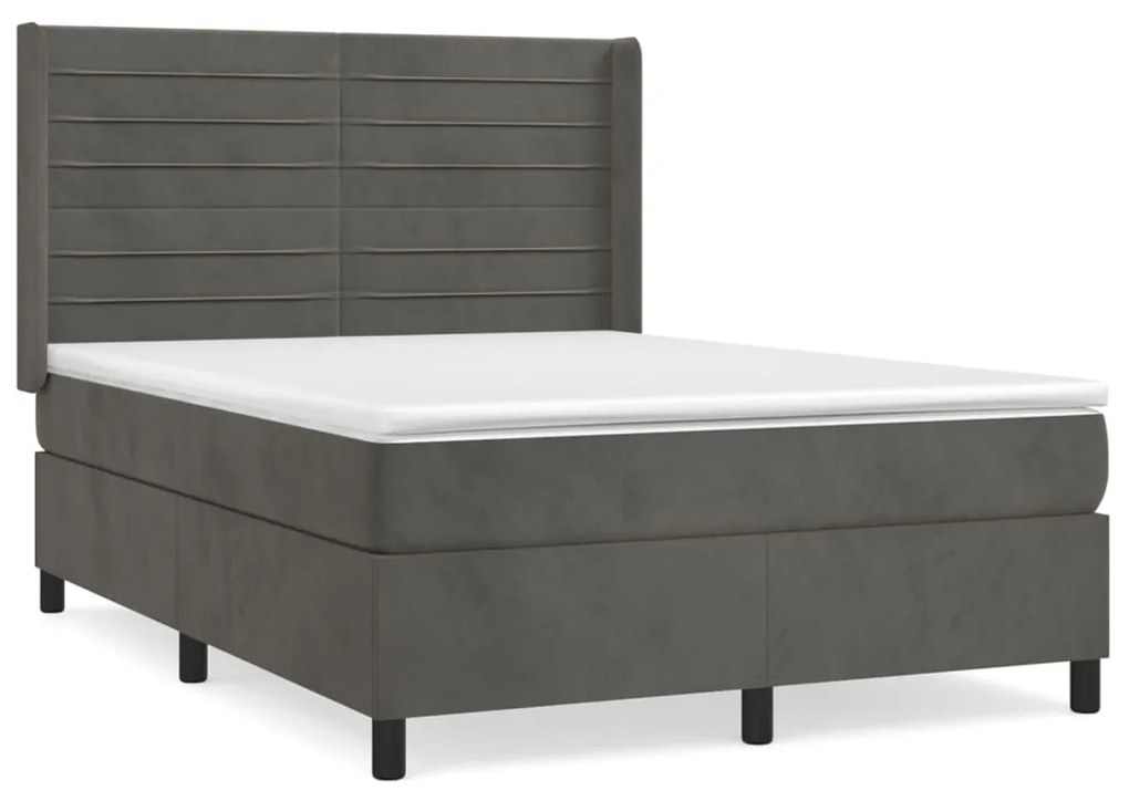 Κρεβάτι Boxspring με Στρώμα Σκούρο Γκρι 140x200 εκ. Βελούδινο - Γκρι