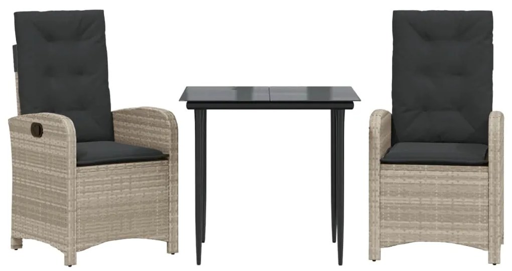 vidaXL Σετ Τραπεζαρίας Κήπου 3 τεμ. Αν. Γκρι Συνθ. Ρατάν με Μαξιλάρια