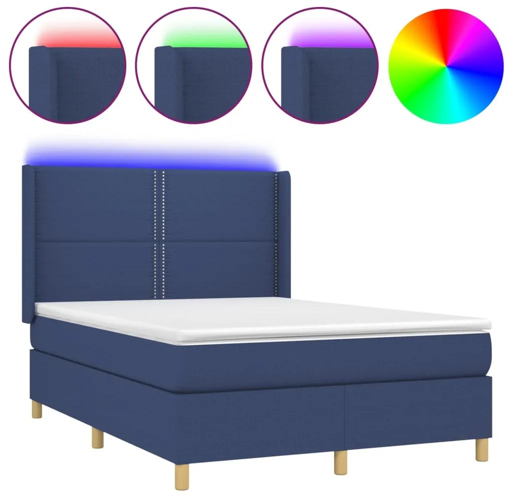 ΚΡΕΒΑΤΙ BOXSPRING ΜΕ ΣΤΡΩΜΑ &amp; LED ΜΠΛΕ 140X200 ΕΚ. ΥΦΑΣΜΑΤΙΝΟ 3138803