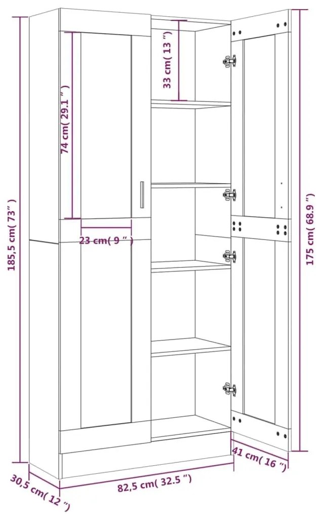 Βιτρίνα Γκρι Sonoma 82,5x30,5x185,5 εκ. από Επεξεργασμένο Ξύλο - Γκρι