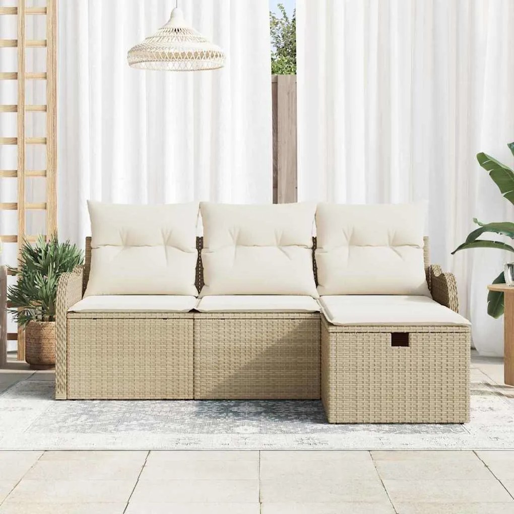 vidaXL Σετ Καναπέ Κήπου με μαξιλάρι 4 pcs Μπεζ Πολυ ράταν