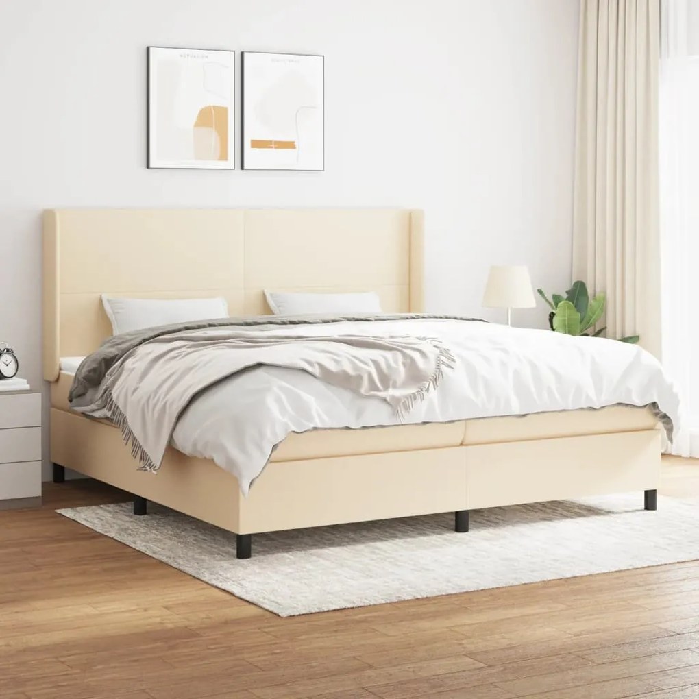 Κρεβάτι Boxspring με Στρώμα Κρεμ 200x200 εκ. Υφασμάτινο