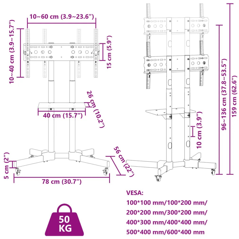 ΒΑΣΗ ΤΗΛΕΟΡΑΣΗΣ ΜΕ ΤΡΟΧΟΥΣ 32-70ΙΝ. MAX VESA 600X400ΧΙΛ. 50Κ. 379577