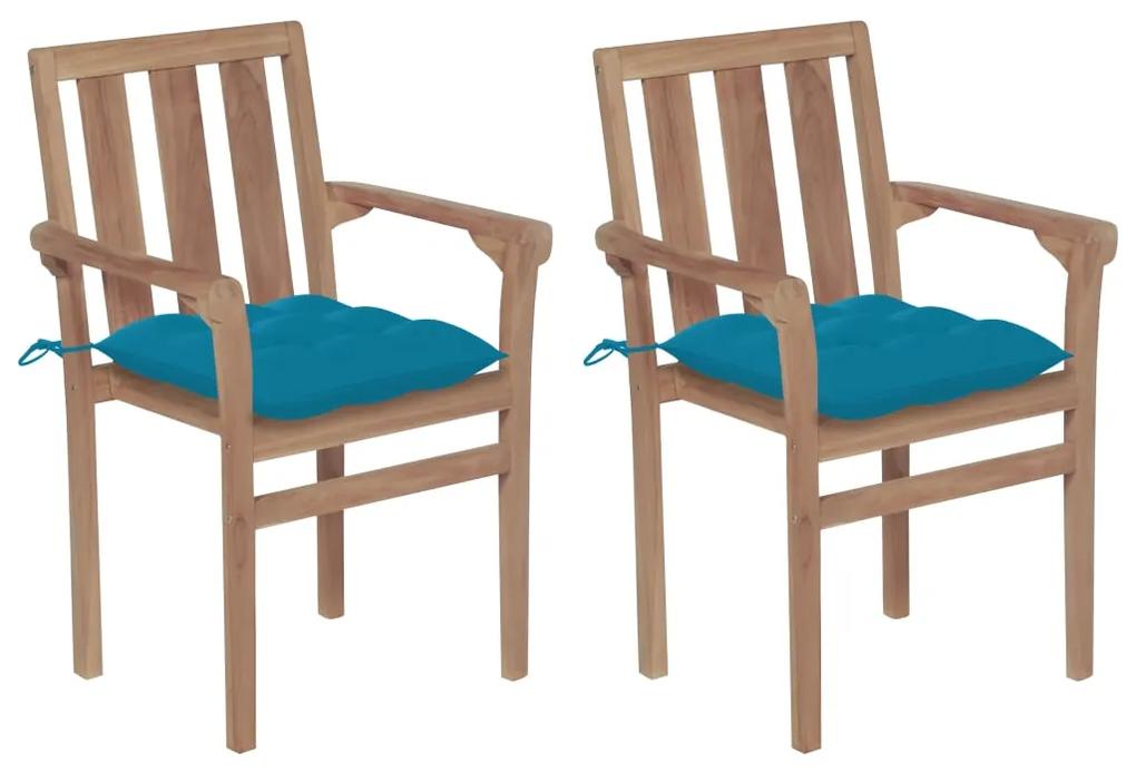 3062227 vidaXL Καρέκλες Κήπου 2 τεμ. από Μασίφ Ξύλο Teak με Γαλάζια Μαξιλάρια Μπλε, 1 Τεμάχιο