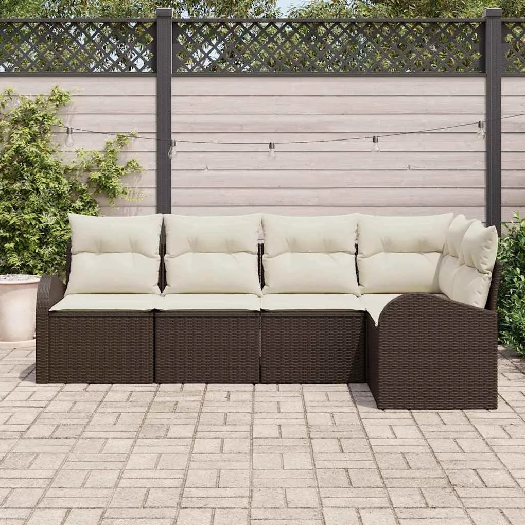 vidaXL Σετ Καναπέ Κήπου με μαξιλάρι 5 pcs Καφέ Πολυ ράταν