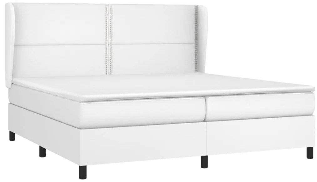 vidaXL Κρεβάτι Boxspring με Στρώμα Λευκό 200x200 εκ. Συνθετικό Δέρμα