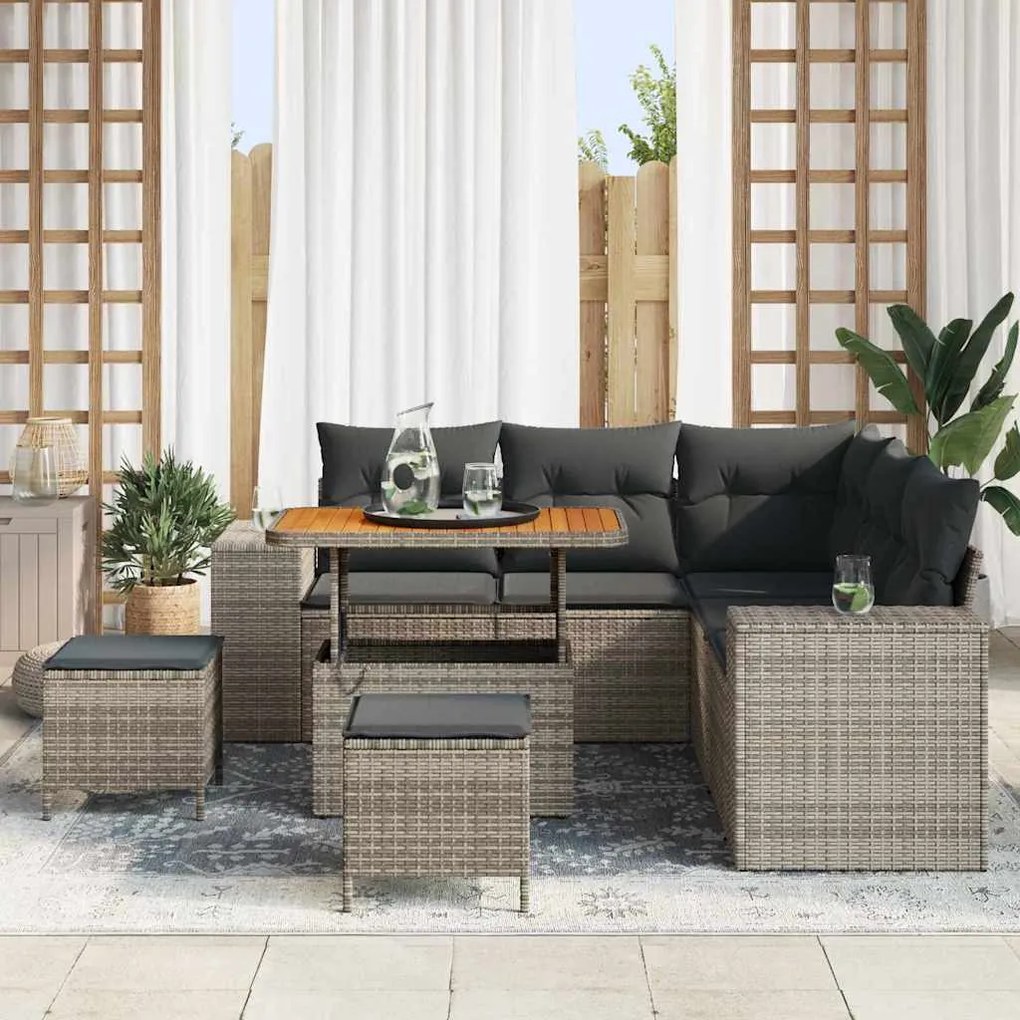 vidaXL Σετ Καναπέ Κήπου με μαξιλάρι 8 pcs Γκρι 90 x 55 x 71 cm
