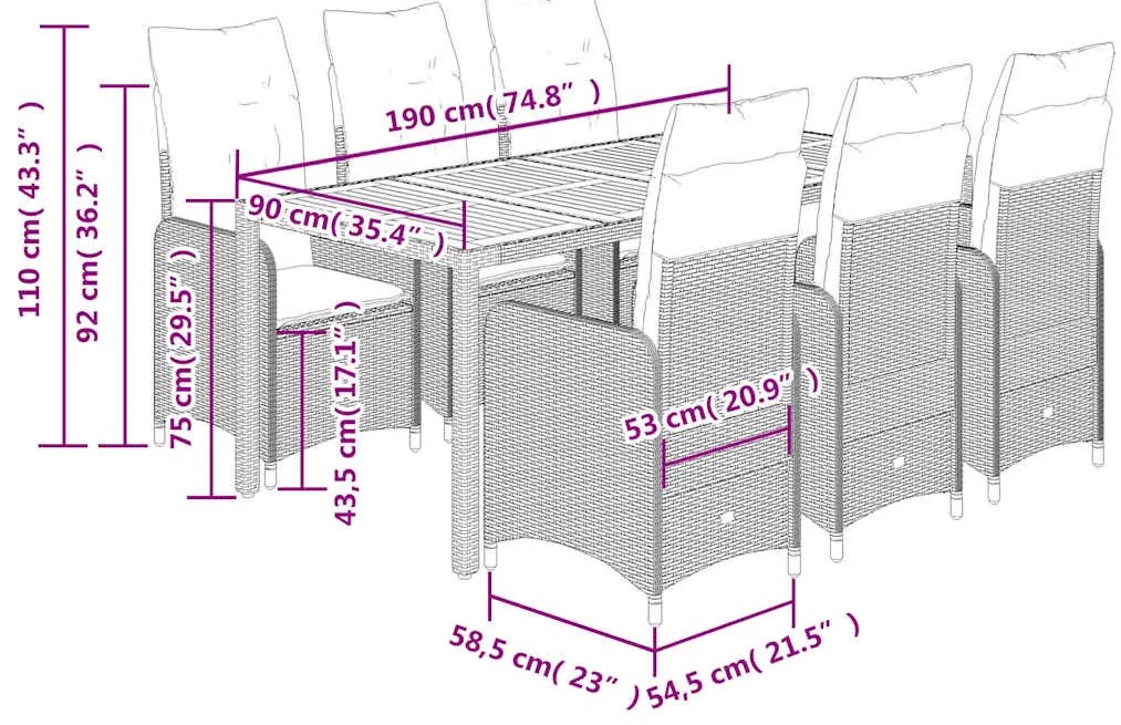 Σετ Επίπλων Bistro Κήπου 7 τεμ. Γκρι Συνθετ. Ρατάν με Μαξιλάρια 3277025
