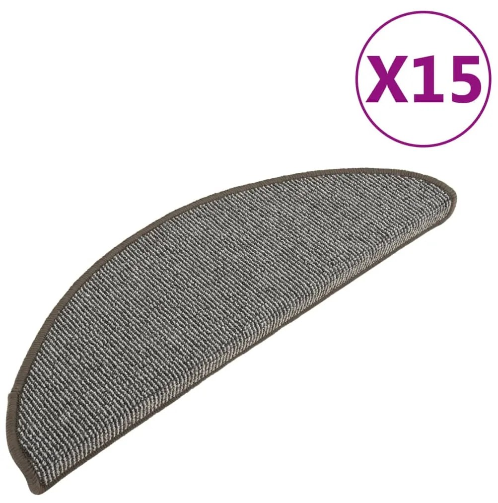 vidaXL Πατάκια Σκαλιών 15 τεμ. Γκρι Ημίστρογγυλά Μεγάλα 65x21x4 εκ.