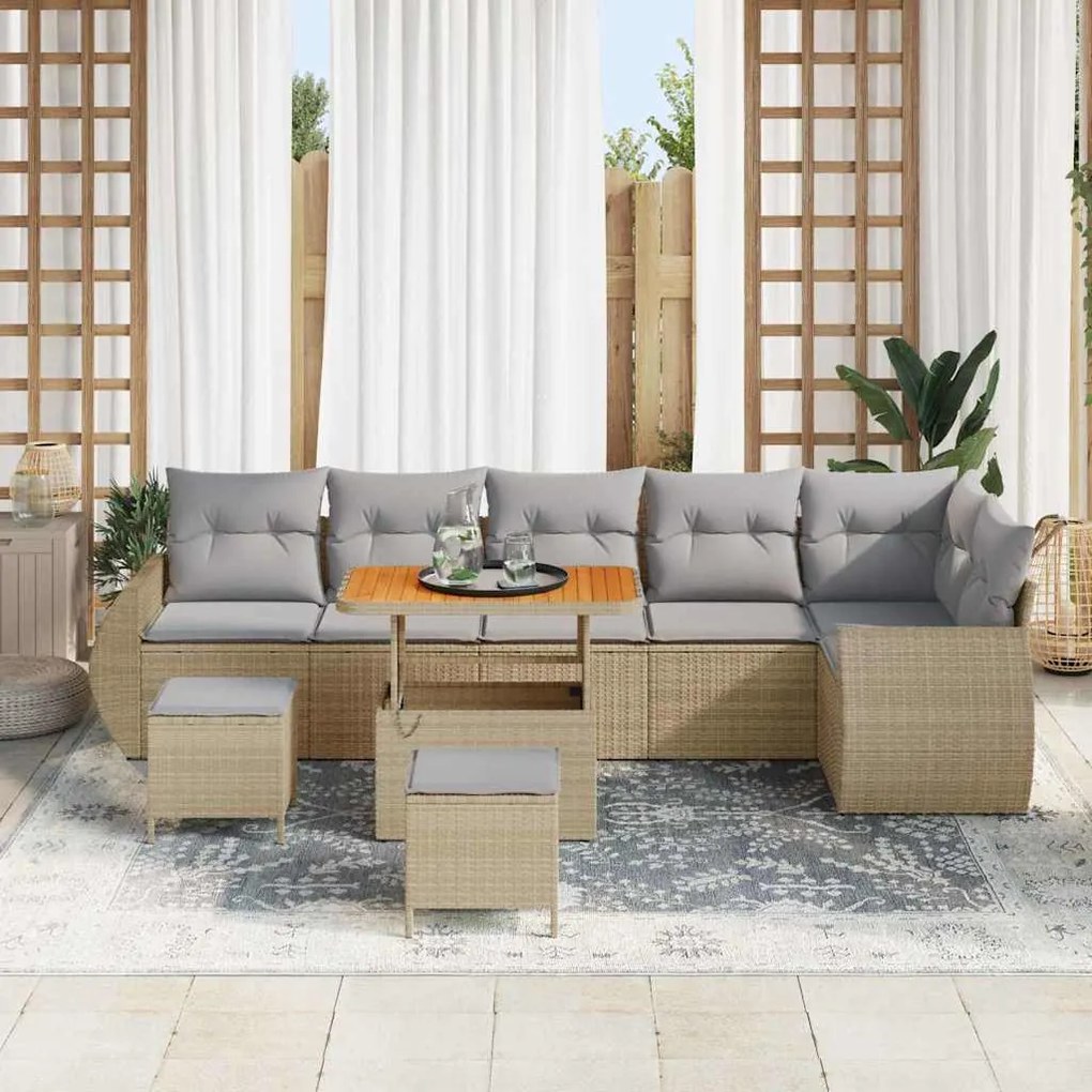 vidaXL Σετ Καναπέ Κήπου 9 pcs Μπεζ συνθετικό ρατάν