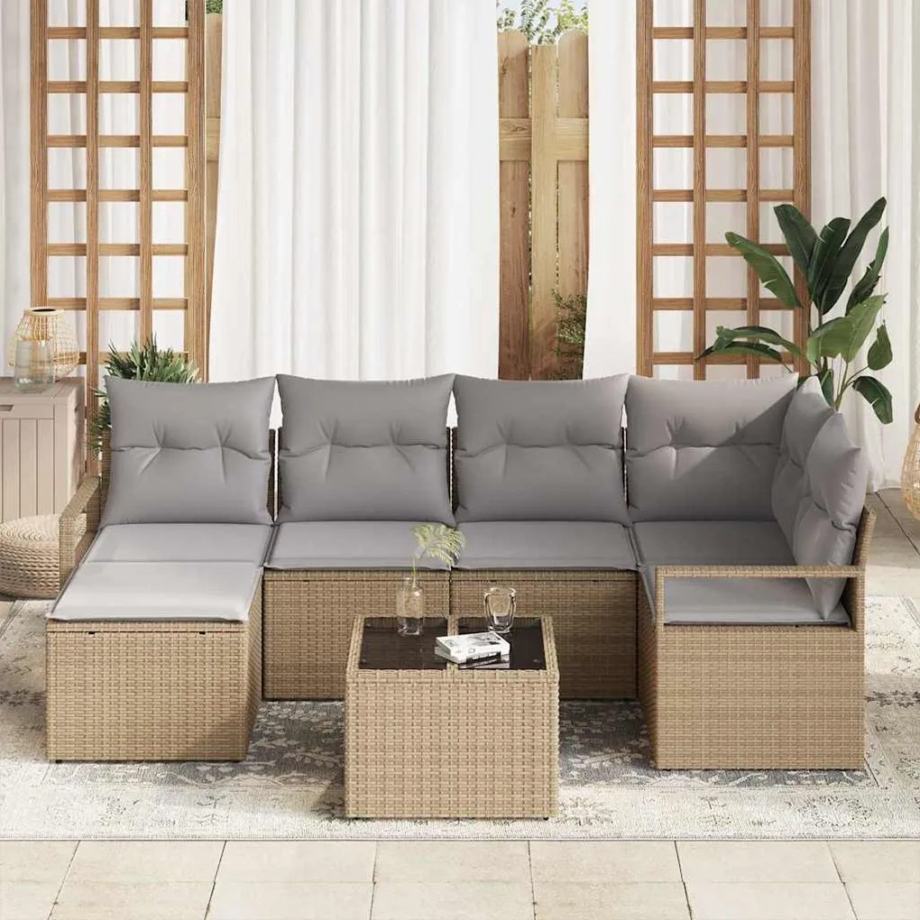 vidaXL Σετ Καναπέ Κήπου 7 pcs Μπεζ Πολυ ράταν