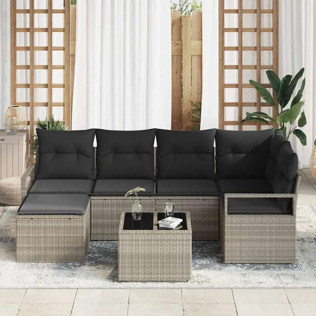 vidaXL Set καναπέ κήπου 7 τεμαχίων με γκρι πολυράττανο μαξιλάρια