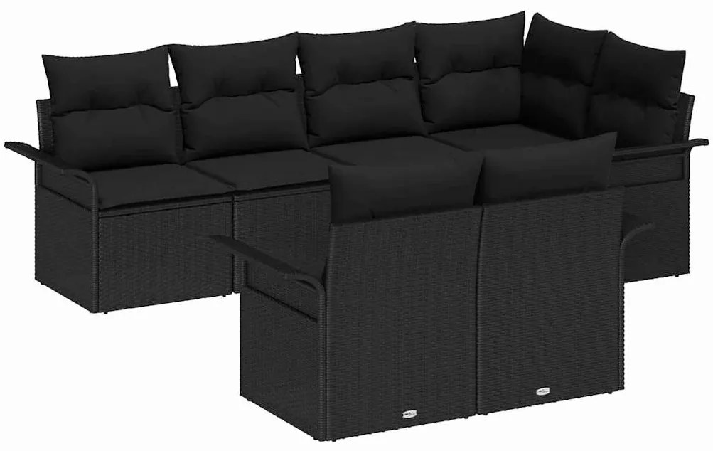 vidaXL Σετ Καναπέ Κήπου με μαξιλάρι 7 pcs Μαύρο Πολυ ράταν